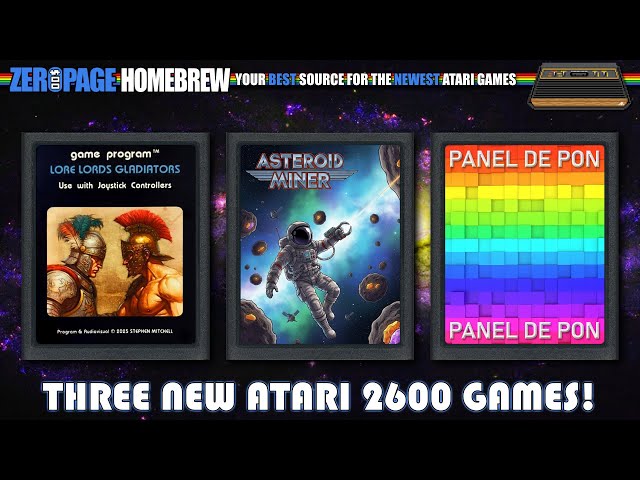 New Atari 2600 Games! Lore Lords Gladiators (Retail), Asteroid Miner, Panel de Pon