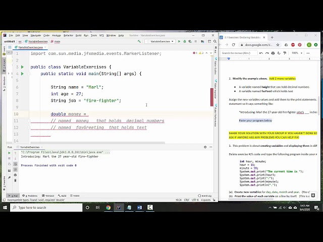 Java 1.3 - Declaring variables exercises walk-through