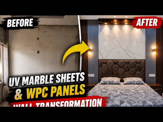 Old Wall to Luxury Bedroom 🔥 | UV Marble Sheet & WPC Panel Transformation #wpcpanel #decor #viral 