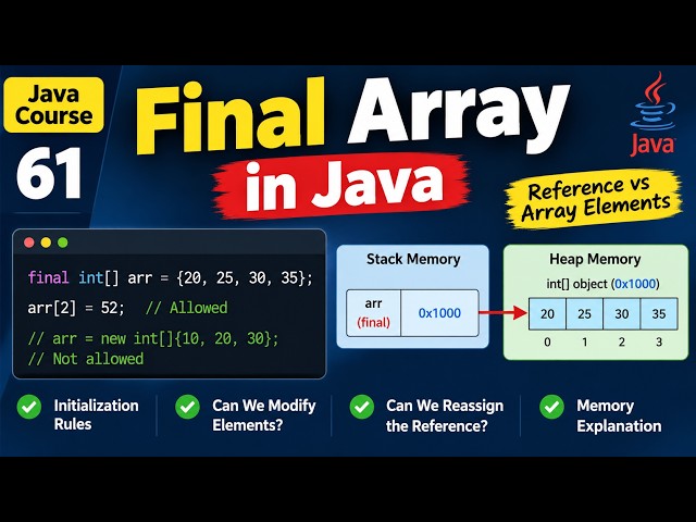 Java Course | 61 - Final Array in Java | Reference vs Array Elements & Modification Rules