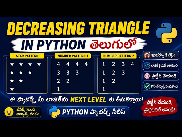 Python Decreasing Triangle Pattern in Telugu | Python Patterns with Examples | Pattern Programs