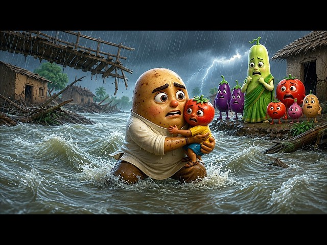 Badh me Fansa Aalu ka Parivar | Aalu aur Lauki Vegetable Story | 2d Animation story
