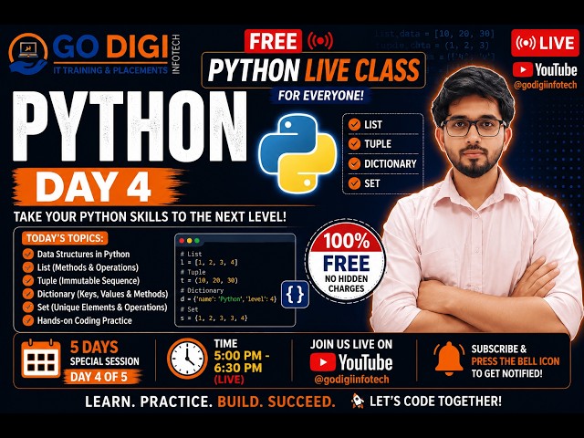 🔴 FREE Python Live Class | Day 4 | Functions & Modules | Python for Beginners | Live Coding 🐍