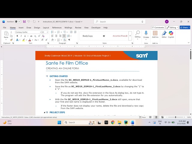 Shelly Cashman Word 2019 | Module 10: End of Module Project 1 Sante Fe Film Office