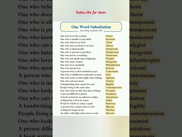 One word substitution 📗✅ #english #substitution #shorts