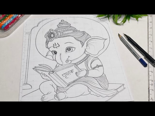 🐘 Cute Ganesh Ji Drawing Step by Step | Ganpati Bappa Easy Drawing | Lord Ganesha Pencil Sketch 🙏🎨