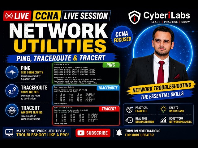 DAY #17 #NetworkUtilities #Ping #Traceroute #Tracert #ccna  #ICMP  #CyberiLabs #interviewquestions