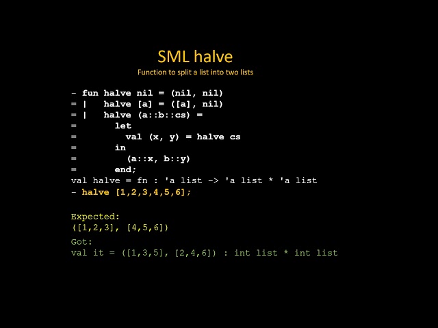 SML  (Standard ML) halve function