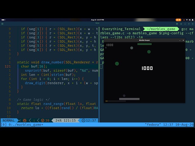 I Built a Physics-Based Marble Pinball Game from Scratch in C | Neovim, tmux & ASMR Coding