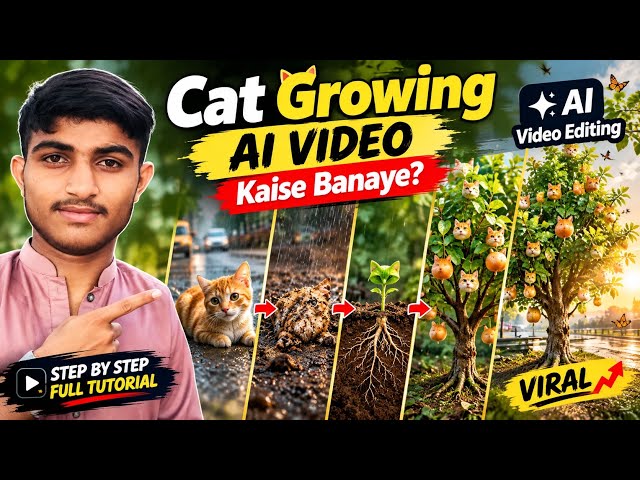 How to Make Viral Cat Growing AI Video 😱 | Cat to Tree AI Video Tutorial | AI Video Editing