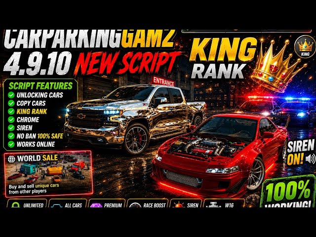 CAR PARKING MULTIPLAYER💥/KING RANK SCRIPT 4.9.10 FOR UNLOCKING EVERYTHING #cpm #cpmscript