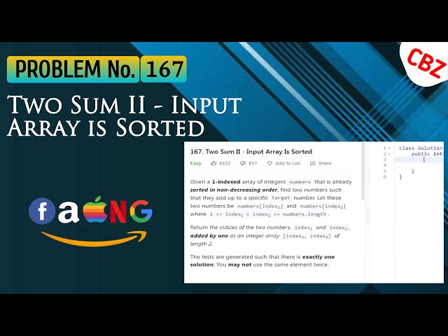 Two Sum II - Input Array Is Sorted ||Problem no. 167 ||  LeetCode Easy problem #leetcode #codingbz