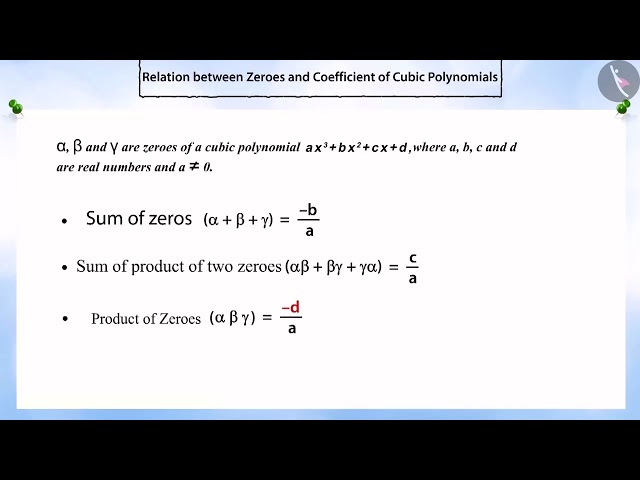 Relationship between Zeroes and Coefficients - Cubic