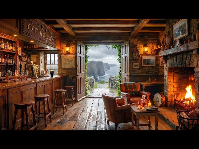 Cozy Irish Pub Ambience ☘️ Coastal Pub on a Rainy Afternoon | Cliffs of Ireland & Celtic Folk Music