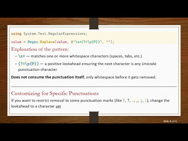 Remove Spaces Before Punctuation Using Regex in C#