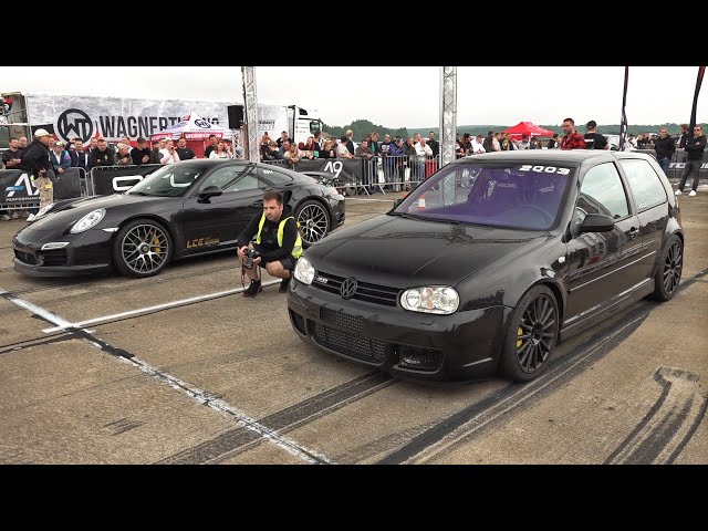950HP Volkswagen Golf IV R32 Turbo vs 850HP Porsche 991 ES800 LCE Performance