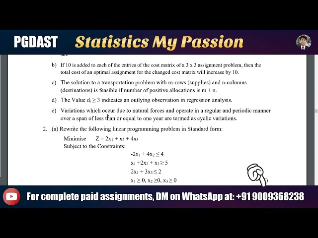 PGDAST 2024 | Rewrite the following linear programming problem in Standard form:Minimise...
