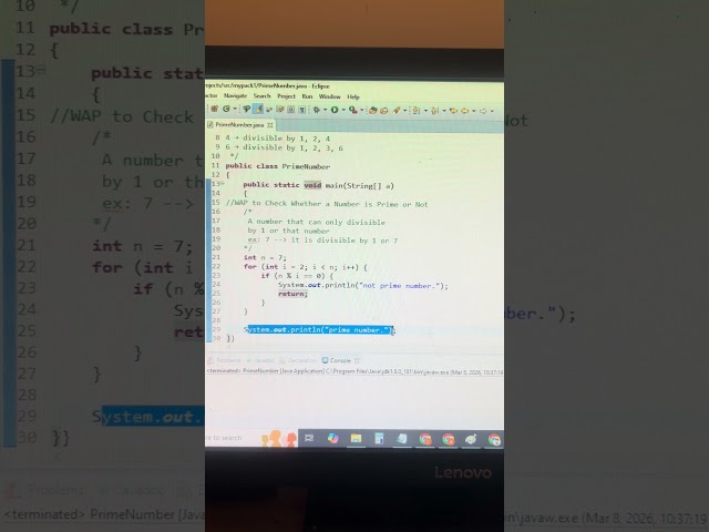 Java Program to Check Whether a Number is Prime or Not #java #coding #learn #javainterview