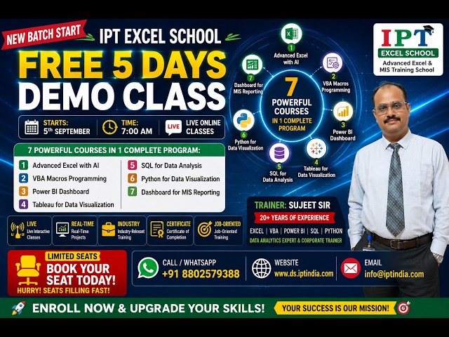 🚀 Data Analytics में Career बनाइए!  Excel AI, VBA, Power BI, Tableau, SQL, Python & MIS Dashboard।