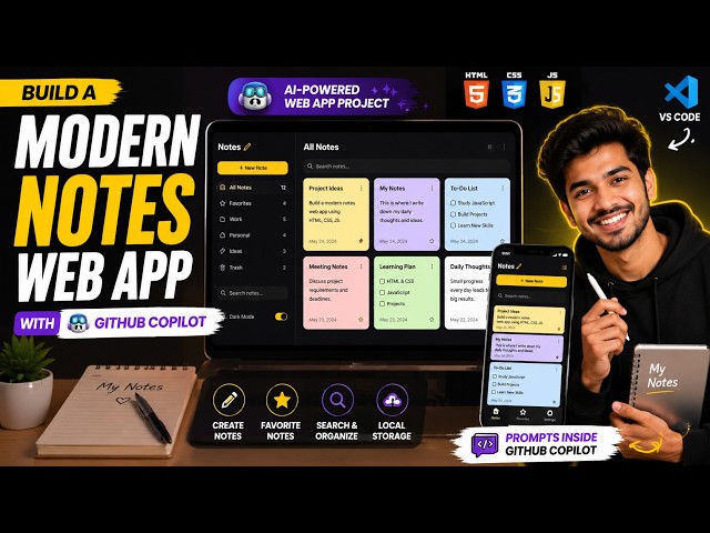 Build a Modern Notes App with GitHub Copilot in VS Code | Step-by-Step #githubcopilot