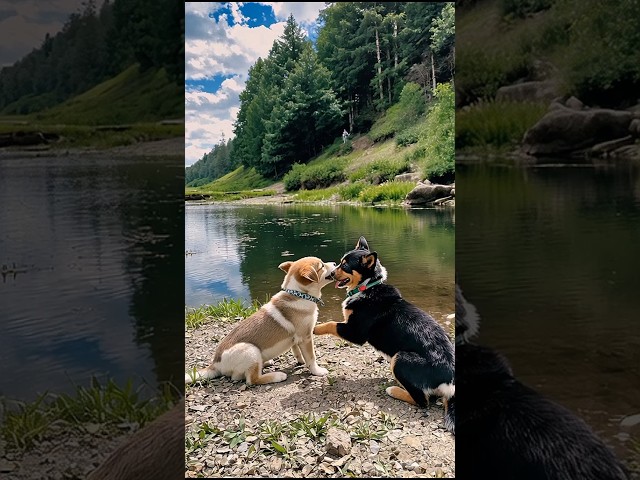 Puppies Playing Beside Lake #puppy #funny #dog #viral #shorts