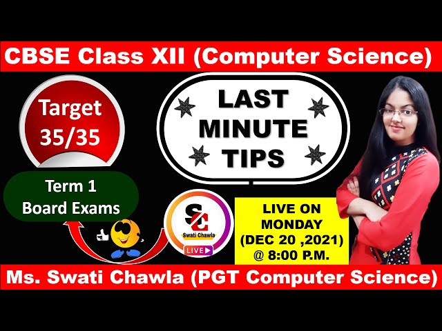 LAST MINUTE TIPS | Target 35/35 | Class 12 Computer Science Term 1