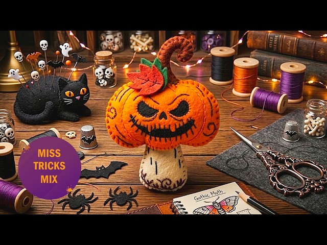DIY Pumpkin Mushroom  This Felt Craft is Perfectly Creepy #sewing #halloween #feltcrafts #pumpkin