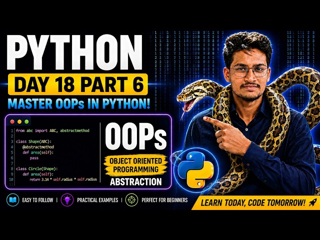 Python Day 18 (Part 6) | python OOPs ( Abstraction )full Explanation 🤩🥰 | #CodeByArif #Python