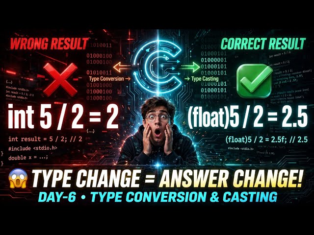 😱 C ನಲ್ಲಿ Type Conversion ತಪ್ಪಾದರೆ Answer ಬದಲಾಗುತ್ತೆ! | Day–6 | Type Conversion & Type Casting |