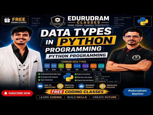 Data Types in Python Programming | Python Programming | Free Coding Classes #edurudram #python