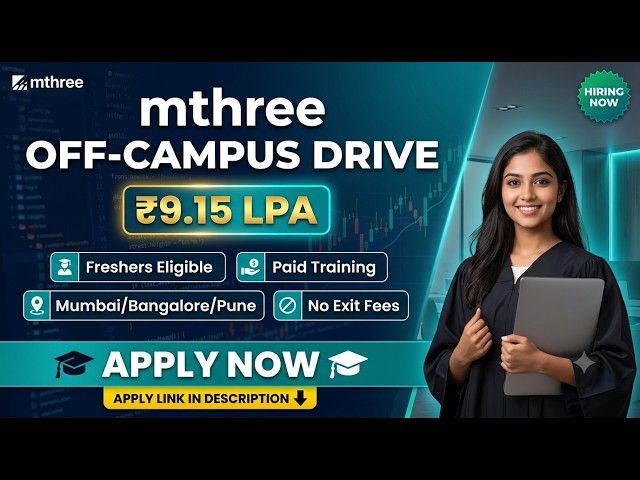 mthree Off-Campus Drive 2026 | ₹9.15 LPA, Freshers Eligible #mthree #freshersjobs #itjobs #engineer