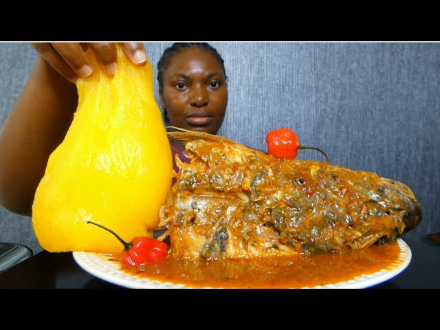 Asmr mukbang fish pepper soup with starch fufu