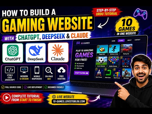 How to Build a 10 Games Website with ChatGPT, DeepSeek & Claude AI | Complete Urdu Tutorial