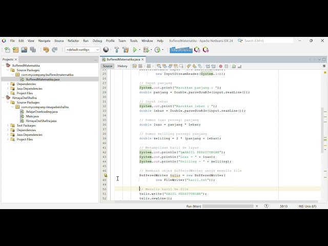 Program Java konsep BufferedReader dan BufferedWriter yang dikaitkan dengan rumus matematika 