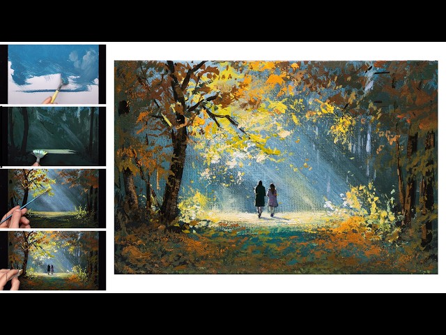 Forest Landscape STEP by STEP Acrylic Painting on Canvas Tutorial / ART