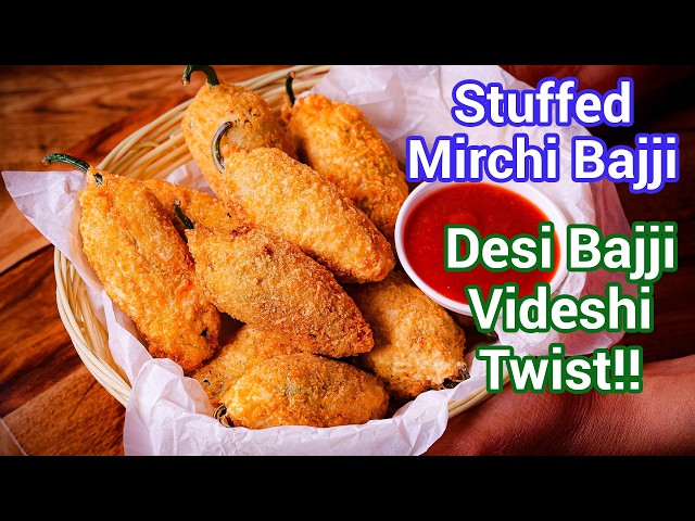 Desi Bajji Meets Videshi Twist - Stuffed Mirchi Bajji Without Besan | Stuffed Chilli Snack Recipe