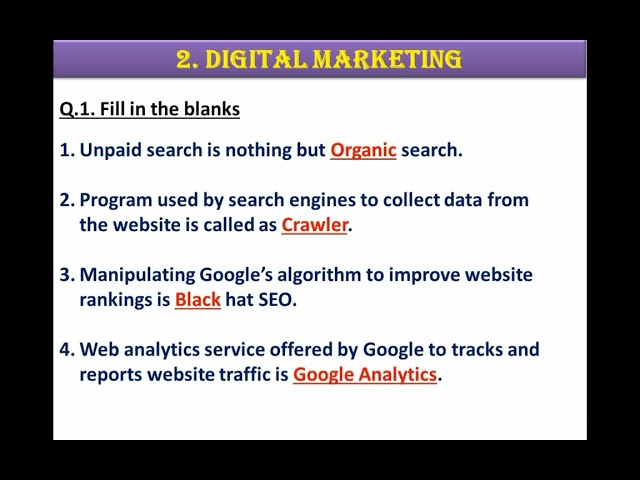 Chapter. 2 DIGITAL MARKETING (EXERCISE) | INFORMATION TECHNOLOGY | 12th Commerce