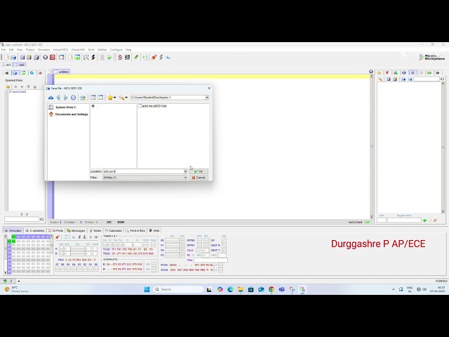 8051 assembly language using mcu simulator @ embedded system and iot lab