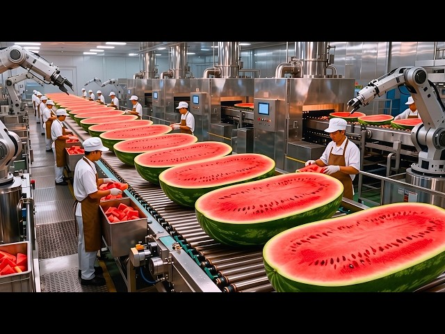 How Millions of Watermelons Become Red Juice | Factory Food Production (Full Process)