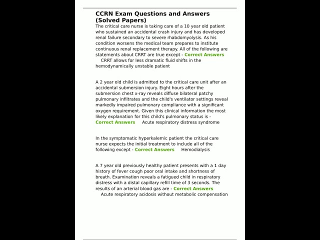 CCRN Exam Questions and Answers Solved Papers pdf