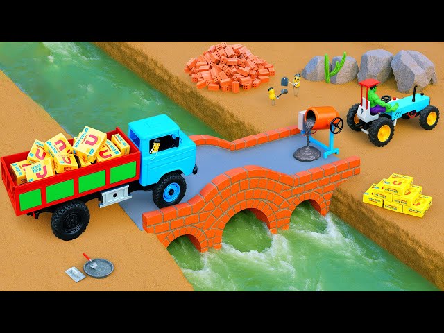 DIY Mini Truck Builds Brick & Metal Railing Bridge | Fun Construction Science Project