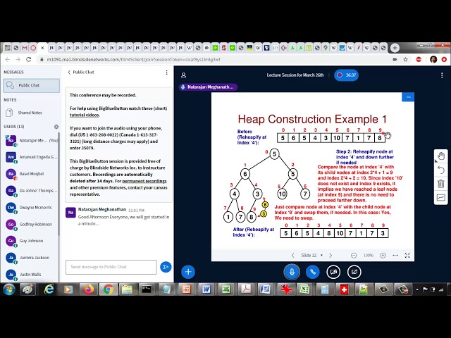 Converting an essentially complete binary tree to a max heap: example and the C++ code