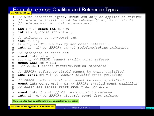 SENG 475 Lecture 5 (2019-05-15) — Some C++ Review (Const and Other Stuff)