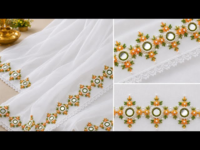 Beautiful Mirror Work Embroidery Design |Easy Hand Embroidery Tutorial| Latest Dupatta Border part 2