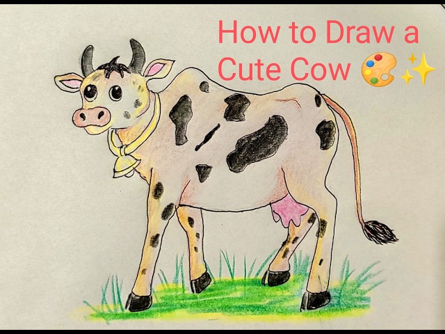 How to Draw a Cute Cow Step by Step | Easy Cow Drawing for Kids 🎨✨