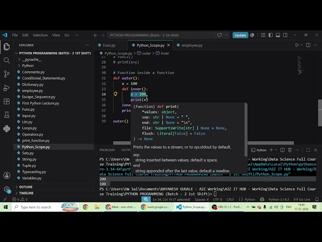 Python Lecture: Python Scope, Function inside Function, nonlocal keyword, Lambda Functions