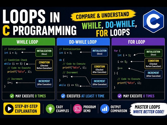 Loops in C Programming Explained | while, do-while, for - Loops Tutorial with Examples for Beginners
