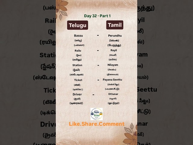 Day 32 Part 1 | Learn Tamil with Telugu #telugu #tamil #languagelearning #viral #fyp #new #newshorts