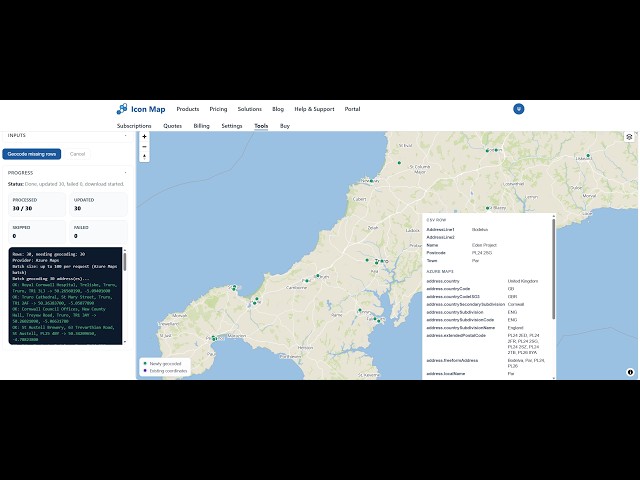 Free Address Geocoding Tool in the Icon Map Customer Portal