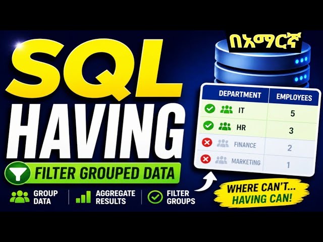 SQL HAVING Clause Explained | Filter Grouped Data in MySQL/በአማርኛ